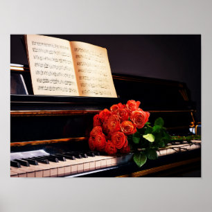 Muziek met een stemming - Piano en rode rozen Poster