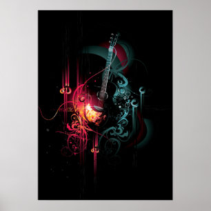 Muziek met gitaar koelen poster