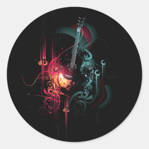 Muziek met gitaar koelen ronde sticker