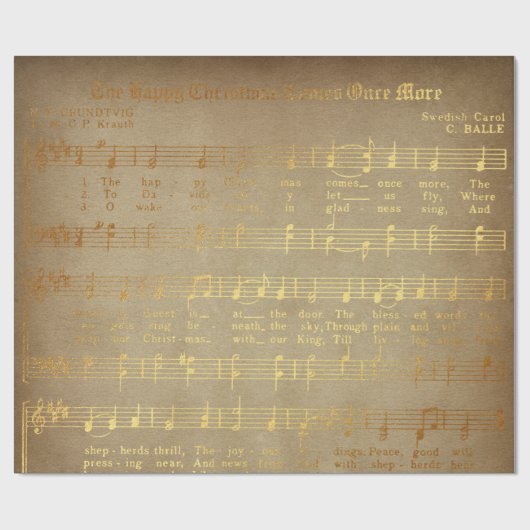  muziek met het gouden kerstblad cadeaupapier (Vlak)