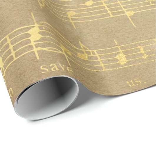  muziek met het gouden kerstblad cadeaupapier (Rol Hoek)