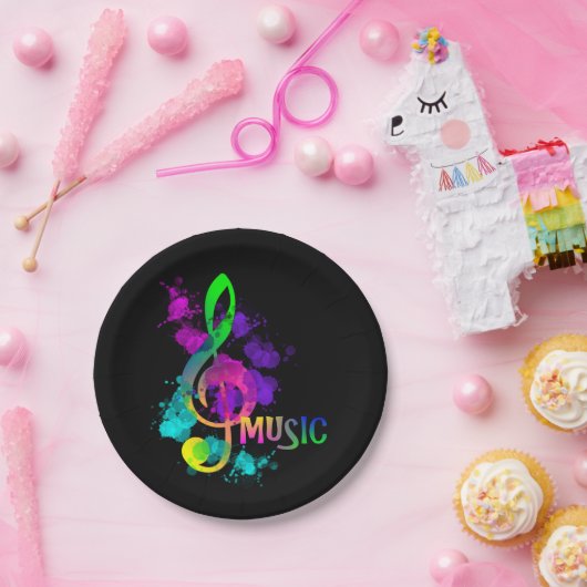 Muziek met hooggeachte regenboog Treble Clef Papieren Bordje (Feest)