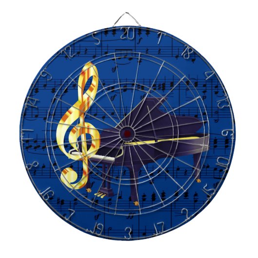 Muziek met Piano & Gold Treble Clef Royal Blue She Dartbord (Voorkant)