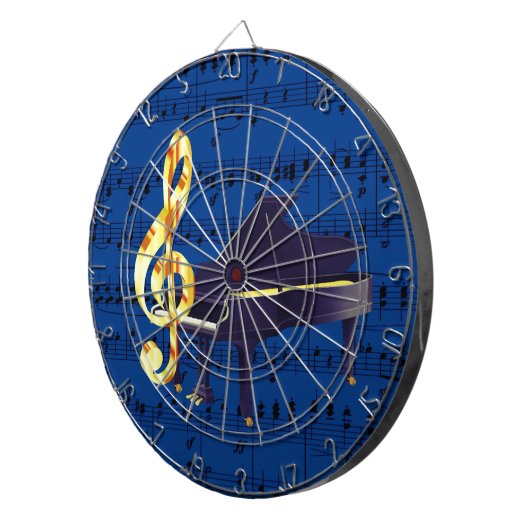 Muziek met Piano & Gold Treble Clef Royal Blue She Dartbord (Voorkant Rechts)