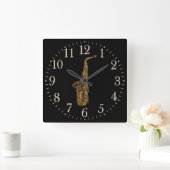 Muziek met saxophone's Wall Clock Vierkante Klok (Huis)