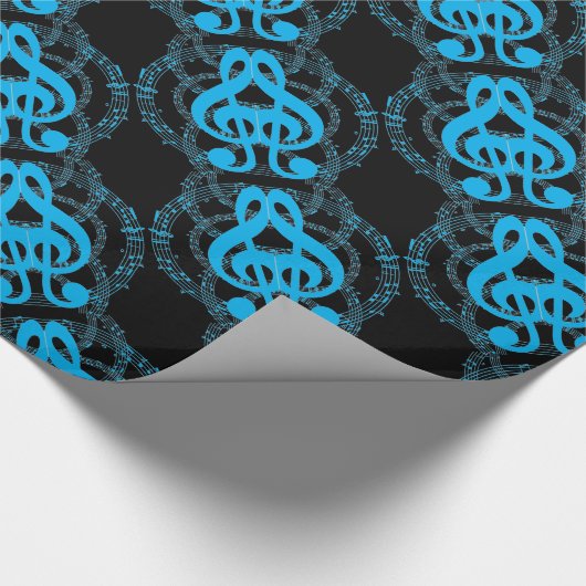 Muziek met zwart/blauw Mirror-Afbeelding Cadeaupapier (Hoek)