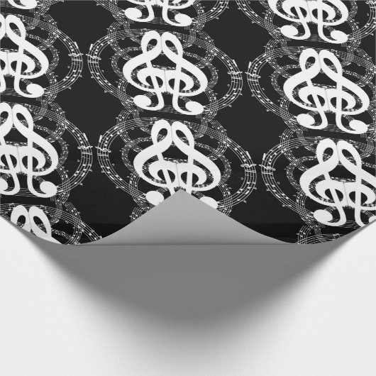 Muziek met zwart-wit spiegelbeeld cadeaupapier (Hoek)