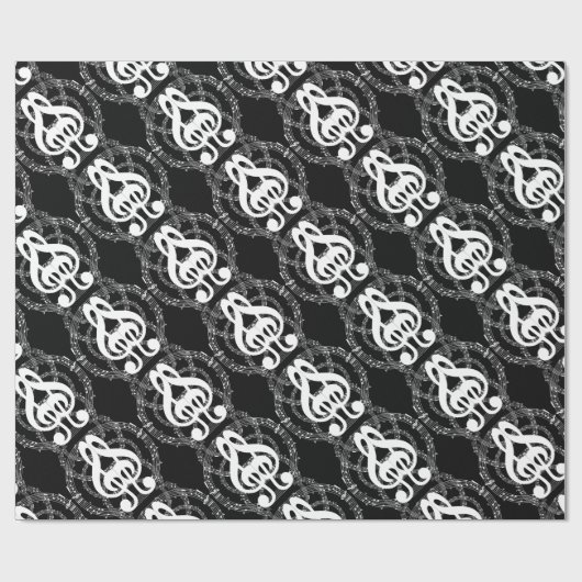 Muziek met zwart-wit spiegelbeeld cadeaupapier (Vlak)