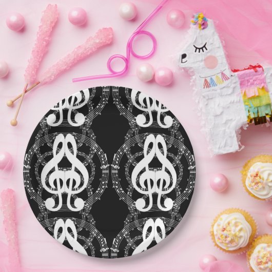 Muziek met zwart-wit spiegelbeeld papieren bordje (Feest)