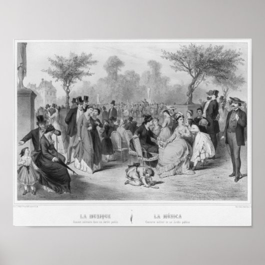 Muziek, militair concert in een publieke tuin poster (Voorkant)