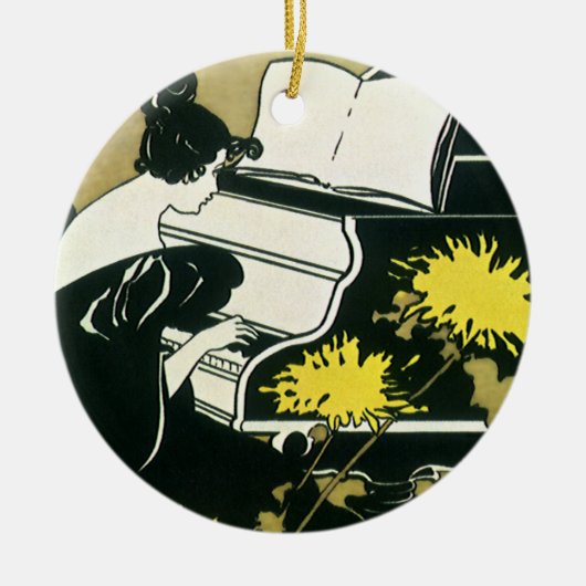  muziek, Miss Traumerei die Piano speelt, Reed Keramisch Ornament (Voorkant)