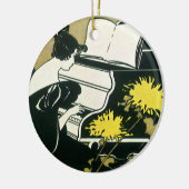  muziek, Miss Traumerei die Piano speelt, Reed Keramisch Ornament (Links)