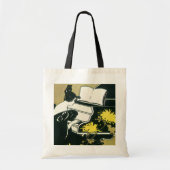  muziek, Miss Traumerei die Piano speelt, Reed Tote Bag (Voorkant)