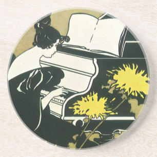 muziek, Miss Traumerei die Piano speelt, Reed Zandsteen Onderzetter