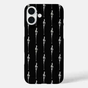 Muziek Motif Melting Treble Clef White en Black iPhone 16 Plus Hoesje
