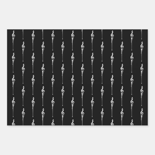 Muziek Motif Melting Treble Clef White en Black Inpakpapier Vel (Voorkant 3)