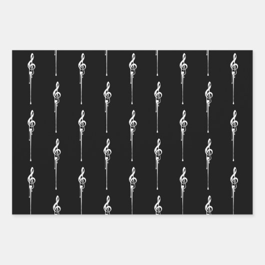 Muziek Motif Melting Treble Clef White en Black Inpakpapier Vel (Voorkant)