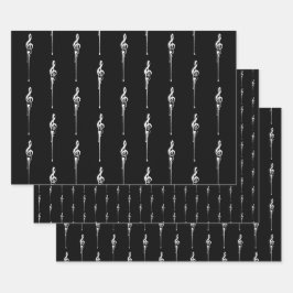 Muziek Motif Melting Treble Clef White en Black Inpakpapier Vel
