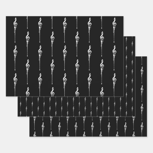 Muziek Motif Melting Treble Clef White en Black Inpakpapier Vel (Set)