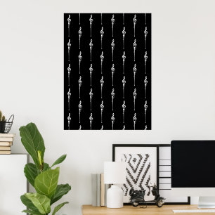 Muziek Motif Melting Treble Clef White en Black Poster