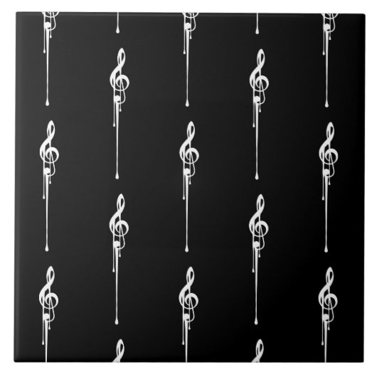 Muziek Motif Melting Treble Clef White en Black Tegeltje (Voorkant)