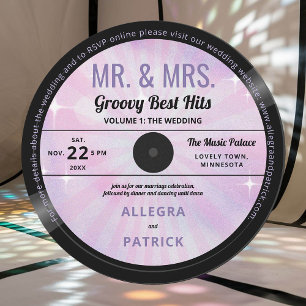Muziek Mr. Mrs Groovy Paarse Retro Vintage bruilof Kaart