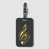 Muziek, muziek, muziek, treble sleutel in goud, bagagelabel (Voorkant (verticaal))