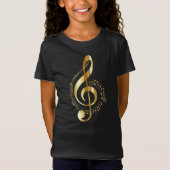 Muziek, muziek, muziek, treble sleutel in goud, t-shirt (Voorkant)