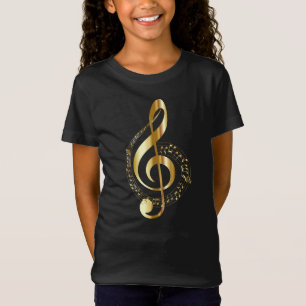 Muziek, muziek, muziek, treble sleutel in goud, t-shirt
