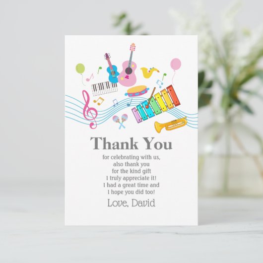 muziek, muziekinstrumenten drum kinder zingend bedankkaart (Staand voorkant)