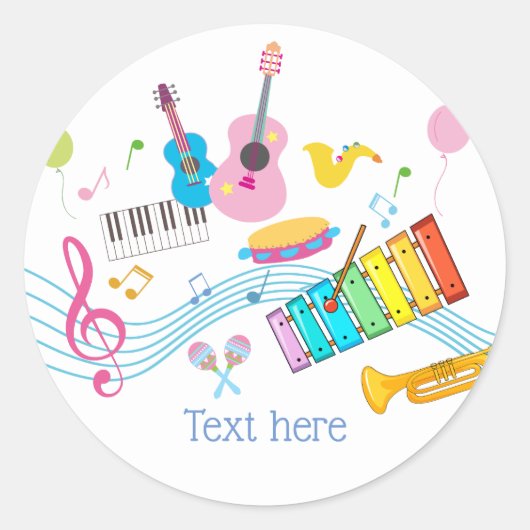 muziek, muziekinstrumenten drum kinder zingend ronde sticker (Voorkant)