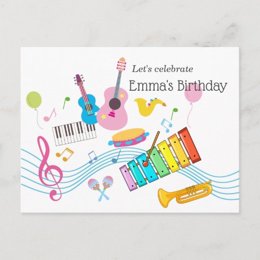 muziek, muziekinstrumenten drum kinder zingend uitnodiging briefkaart (Voorkant)