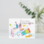 muziek, muziekinstrumenten drum kinder zingend uitnodiging briefkaart (Staand voorkant)