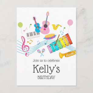 muziek, muziekinstrumenten drum kinder zingend uitnodiging briefkaart