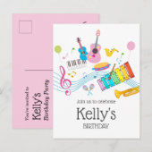 muziek, muziekinstrumenten drum kinder zingend uitnodiging briefkaart (Voorkant / Achterkant)