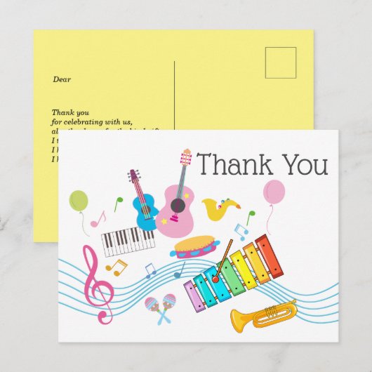 muziek, muziekinstrumenten drum kinder zingend uitnodiging briefkaart (Voorkant / Achterkant)