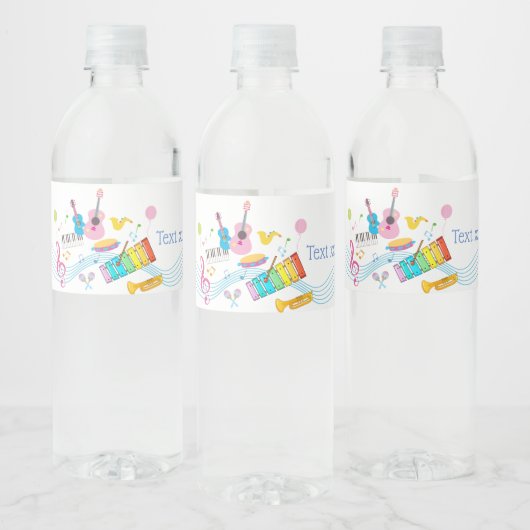 muziek, muziekinstrumenten drum kinder zingend waterfles etiket (Flessen)