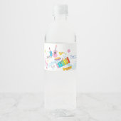 muziek, muziekinstrumenten drum kinder zingend waterfles etiket (Voorkant)