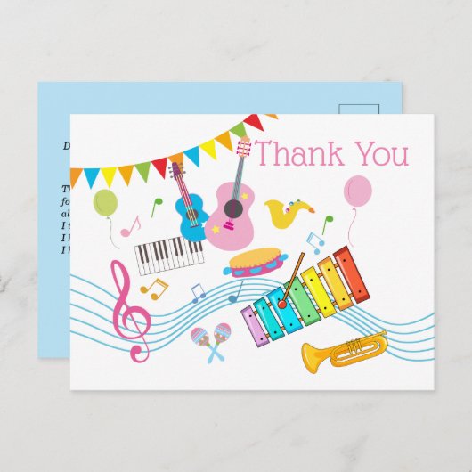 muziek , muziekinstrumenten trommel kinder bedankt uitnodiging briefkaart (Voorkant / Achterkant)