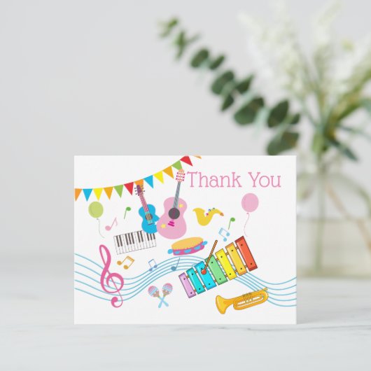 muziek , muziekinstrumenten trommel kinder bedankt uitnodiging briefkaart (Staand voorkant)