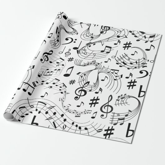Muziek, muzieknoten cadeaupapier (Uitgerold)