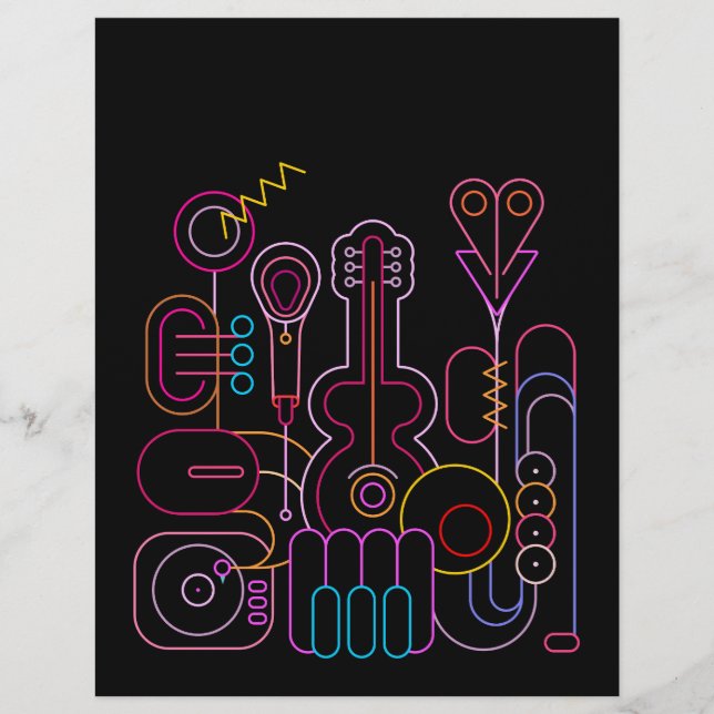 Muziek Neon Kleuren Ontwerp Briefhoofd (Voorkant)