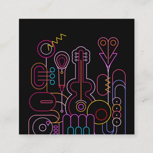 Muziek Neon Kleuren Ontwerp Vierkante Visitekaartje (Voorkant)