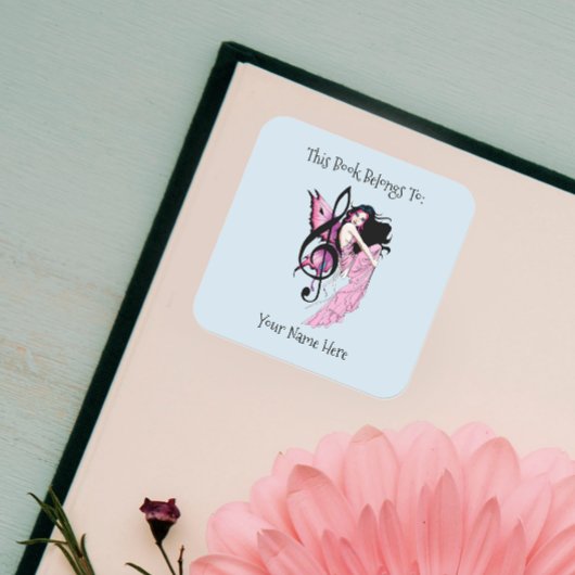 Muziek Note Fairy Bookplate Vierkante Sticker