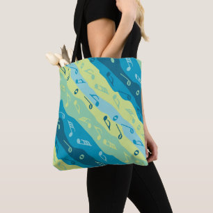 Muziek Note Strepen Blauw en Groen Tote Bag