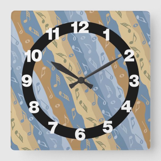 Muziek Note Strepen Bruin en Blauw Vierkante Klok (Voorkant)