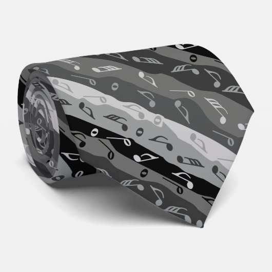 Muziek Note Stripes Zwart en Grijs Stropdas (Opgerold)