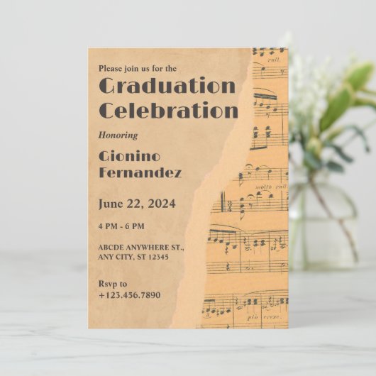  muziek notitie afstuderen kaart (Staand voorkant)