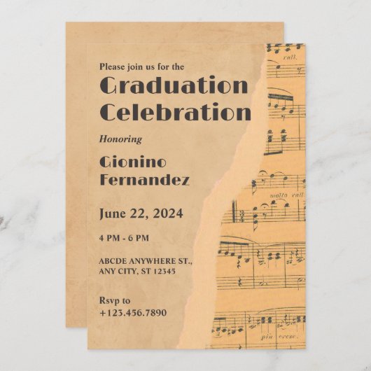  muziek notitie afstuderen kaart (Voorkant / Achterkant)