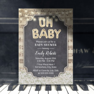 Muziek Oh Baby shower Rustic Baby's Breath Floral Kaart